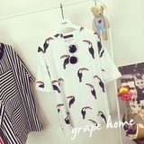 2016夏装新款女装韩版宽松卡通印花休闲七分袖中袖T恤潮个性白色