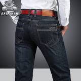 AFS/JEEP男士牛仔裤经典水洗休闲长裤常规款直筒中腰战术通勤男裤