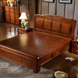 中式全实木床橡木床白色双人床  1.8米婚床高箱床储物床雕花家具