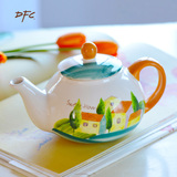 DFC手绘陶瓷茶壶 过滤泡花茶红茶下午茶茶具 欧式田园手工水壶