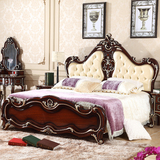卡特里娜 欧式真皮深色雕花床 欧式法式实木1.8米双人婚床宫廷床