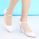 戈美其2016新款甜美女鞋尖头浅口高跟单鞋脚环绑带细跟白色女鞋子