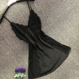 外贸原单夏季吊带睡裙女款仿真丝质性感黑色蕾丝睡衣薄款诱惑短裙