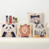 熊猫狮子卡通动物图案棉麻抱枕简约现代沙发靠枕床头靠背座椅靠垫