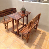 户外阳台 休闲桌椅 碳化防腐实木室外 花园 庭院复古茶几桌椅组合