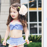 女宝宝泳装女孩韩国时尚女童比基尼分体裙式三角儿童游泳衣带泳帽