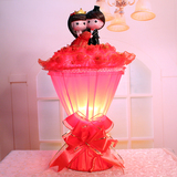 浪漫玫瑰捧花束结婚礼物婚庆用品红色台灯 婚房卧室长明灯床头灯