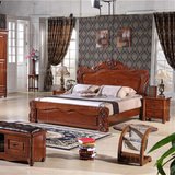 美式乡村 全实木床榆木床1.8米 雕花婚床 卧室家具 榻榻米硬板床