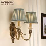 美式复古客厅卧室过道灯床头灯创意楼梯欧式全铜玉石灯具双头壁灯