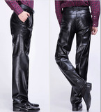 冬季男士皮裤加绒加厚中老年宽松大码保暖皮裤摩托机车PU直筒长裤