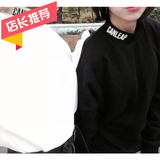 韩版原宿ulzzang学院风学生宽松半高领字母印花情侣装长袖卫衣女