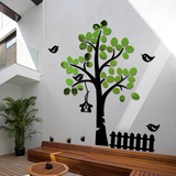 3D立体亚克力镜面墙贴客厅卧室大型墙贴树儿童房贴画树木小鸟墙贴