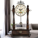 欧式座钟客厅现代台钟实木静音复古创意时钟摆件坐钟仿古钟表卧室