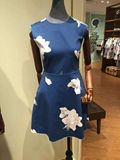 2016夏季新款女修身甜美无袖圆领显瘦印花朵高腰连衣裙3M2O361