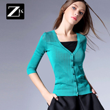 ZK2016春装新款宽松毛针织衫短款七分袖修身开衫显瘦打底衫女装潮