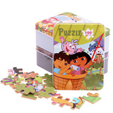 100片铁皮盒装童话木质拼图早教益智玩具学生儿童幼儿园划区包邮