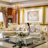 欧式实木雕花转角真皮沙发 客厅法式家具 新古典美式头层皮艺沙发