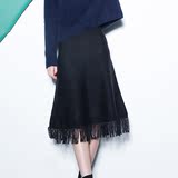 Chan原创设计 中长款羊毛针织裙加厚羊毛裙流苏半身裙2015冬季新
