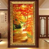 发财树油画 手绘枫林黄金大道客厅进门玄关风景竖幅走廊现代竖版