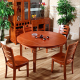 实木餐桌小户型可折叠圆形简约伸缩餐桌椅组合4/6人橡木旋转饭桌