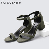 Faiccia/色非2016夏季新款欧美粗跟女凉鞋休闲一字扣凉鞋露趾中跟