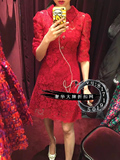 杜嘉班纳代购新款红色蕾丝显瘦中袖宴会新娘敬酒礼服连衣裙DG女装