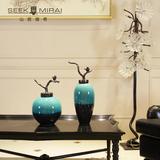 现代新中式家居装饰品 创意陶瓷客厅电视柜博古架摆件 树枝鸟盖罐