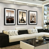 客厅装饰画现代黑白城市建筑欧美风景有框画酒店样板房墙挂壁画