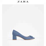 2016春秋新款ZARA女鞋 蓝色蝴蝶结中跟鞋 12212101009 粗跟高跟鞋