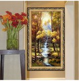 简约欧式玄关走廊纯手绘风景油画过道竖版客厅餐卧室装饰有框挂画