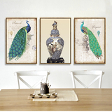 绿孔雀动物组合画现代简约美式客厅装饰画卧室挂画沙发背景墙壁画