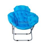 时尚雪貂面料懒人沙发椅午休月亮椅 便携休闲靠背椅折叠躺椅 蓝色
