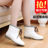 雨牧短筒时尚雨鞋女 春季低帮雨靴日本花园水鞋平跟套鞋白色胶鞋