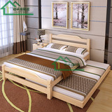包邮实木床双人床1.8松木床1.5儿童床1.2单人床带拖床实木家具