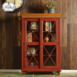 MS.FLORA美式乡村红橡全实木书柜 整装原木 带玻璃门书架书柜