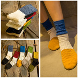 秋冬季靴袜子条纹堆堆袜女粗线复古中长筒袜原宿女士拼接毛线保暖