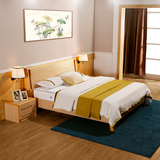 千品雅家具北欧卧室实木床1.8米1.5简约现代双人床原木色简易床