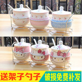 创意日式调味罐三件套装陶瓷调料罐 调味盒 糖罐 盐罐 送架子勺子