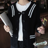 2015春新款韩国代购女装正品娃娃领海军风修身针织衫开襟衫小外套