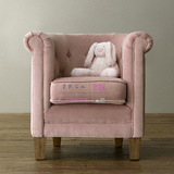 特价儿童椅 美式绒质粉紫色单人椅休闲椅 法式拉扣软靠单人沙发