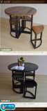 现代中式铁艺实木圆桌创意省空间餐桌4人桌椅组合会客桌洽谈桌