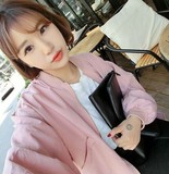 自制韩国春款街头bf风纯色运动棒球服女短款夹克休闲外套女