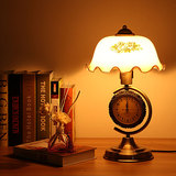 美式台灯卧室床头灯复古中式带钟表可调光装饰台灯客厅老上海9347