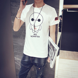 夏季新款韩版修身半截袖大白印花加大码纯棉青年学生男士短袖t恤
