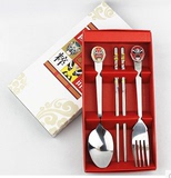 便携式创意中国风脸谱餐具勺叉筷子不锈钢礼盒套装商务开业小礼品