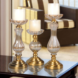 美式复古烛台摆件欧式浪漫水晶玻璃蜡烛台样板间客厅西餐烛台铜