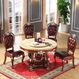 欧式餐桌椅组合美式餐桌大理石圆形饭桌双层转盘象牙白色新款上架