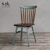 美式实木餐椅复古简约实木椅子酒店咖啡厅餐桌椅温莎椅休闲靠背椅