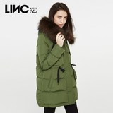 LINC/金羽杰2015冬装新款大毛领羽绒服女军装版中长款592616