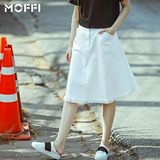 MoffiMoffi 夏款欧美潮A型伞裙流苏边白色牛仔半身裙女中裙